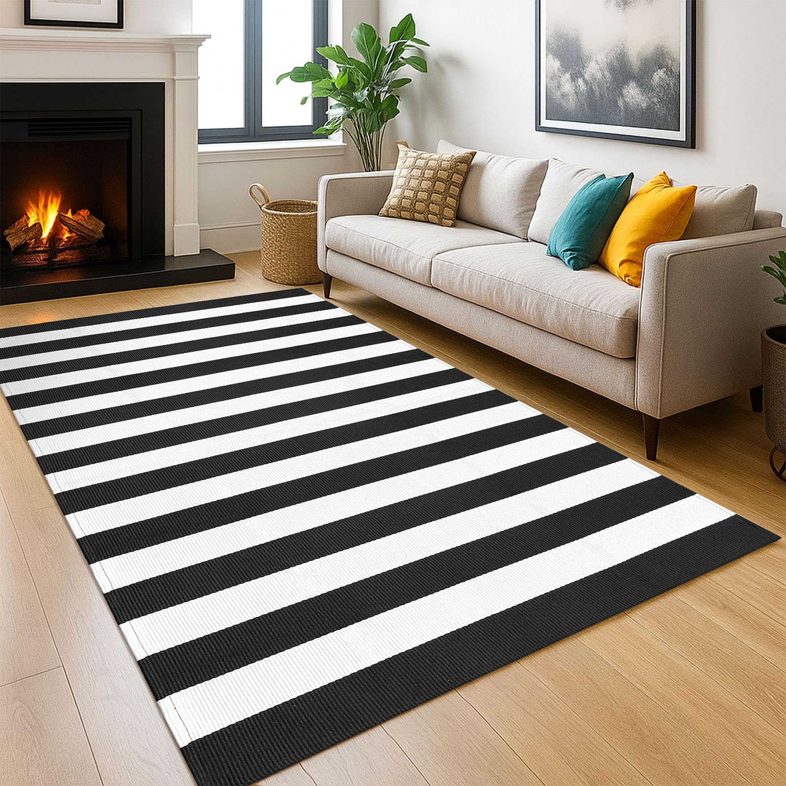 Amazon.com: KOZYFLY Black and White Outdoor Rug 5x7 Ft Washable